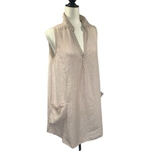 SIGRID OLSEN 100% Linen Collar Sleeveless Tunic Tank Two Pockets Oatmeal Beige M